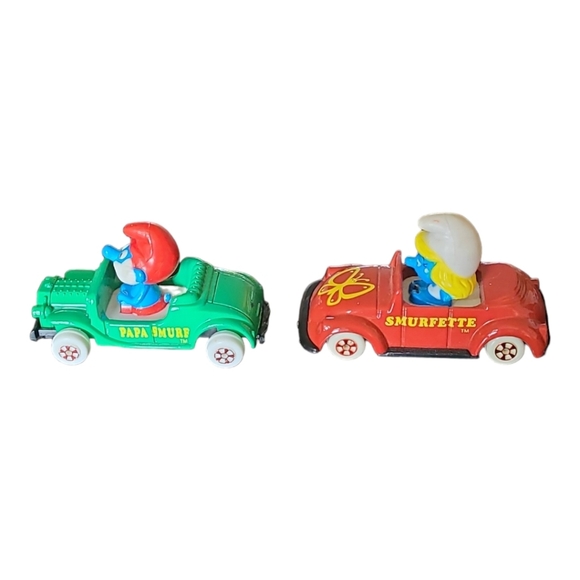 Vintage 1982 Smurf Peyo:Green Papa Smurf Die  & Red Smurfette Die Cast Cars - Picture 4 of 12